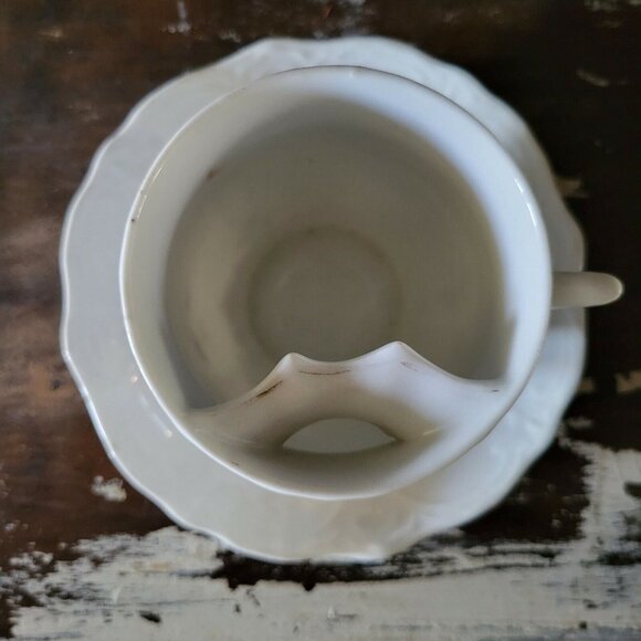 Antique Mustache Cup and Saucer "Remember Me" Flowers, Germany Mustache Mug - Picture 6 of 10